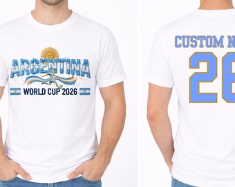 Argentina Soccer Tee,World Cup 2026 Argentina Tee,Personalized Argentina Football Jersey Style,Argentina Fan Gift,Custom Name and Number Tee