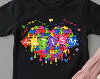 Camiseta Siempre Única Totalmente Inteligente, Camiseta Infantil de Concienciación sobre el Autismo, Camiseta de Corazón Goteando sobre el Autismo, Camiseta de Pieza de Rompecabezas, Regalo para Niños Pequeños sobre Neurodiversidad