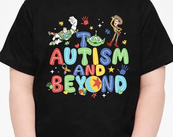Camisetas sobre autismo y más allá, camisetas de Toy Story sobre autismo, camisetas sobre neurodiversidad, regalo para profesores de educación especial, camisetas para grupos de apoyo familiar al autismo.