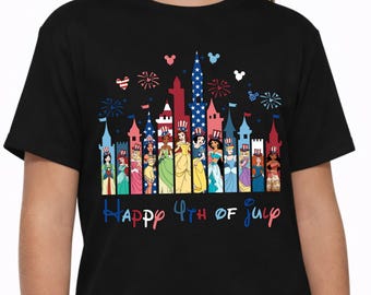 Disney Princess 4th of July Shirts,Patriotic Disney Castle Shirts,Happy 4th of July Princess Shirts,Red White and Blue Disney Women's Top