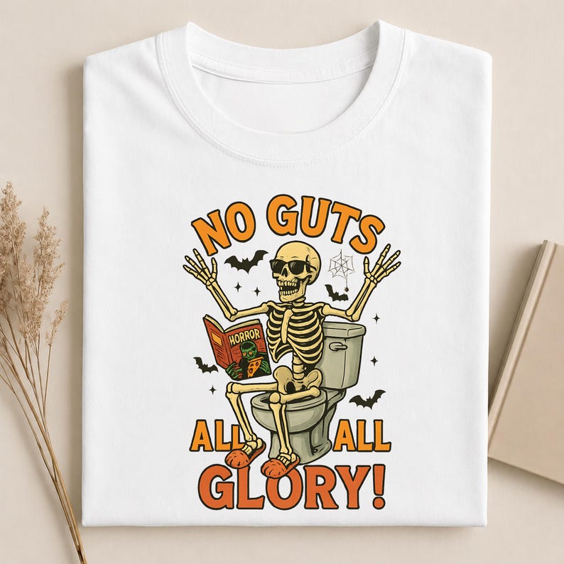 Funny Halloween Skeleton Shirts, Purple Spooky Season Tee, Sarcastic Toilet Humor T-Shirt, Cute Skeleton Reading Shirt, Funny Halloween Gift image 4