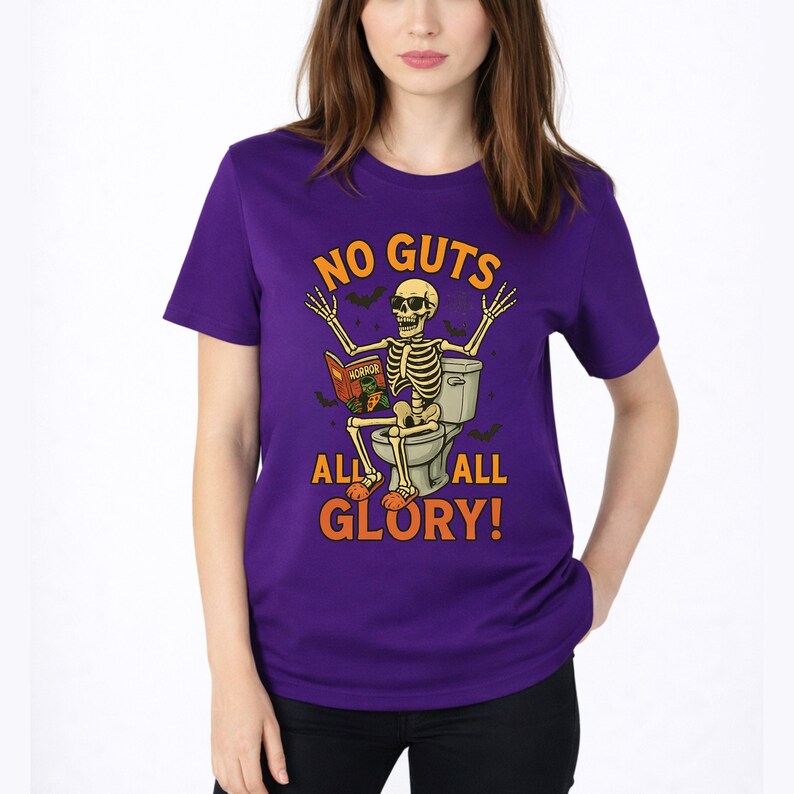 Funny Halloween Skeleton Shirts, Purple Spooky Season Tee, Sarcastic Toilet Humor T-Shirt, Cute Skeleton Reading Shirt, Funny Halloween Gift image 7