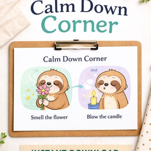 Calm Down Corner Printable Poster for Kids | Breathing Exercise Sloth ...