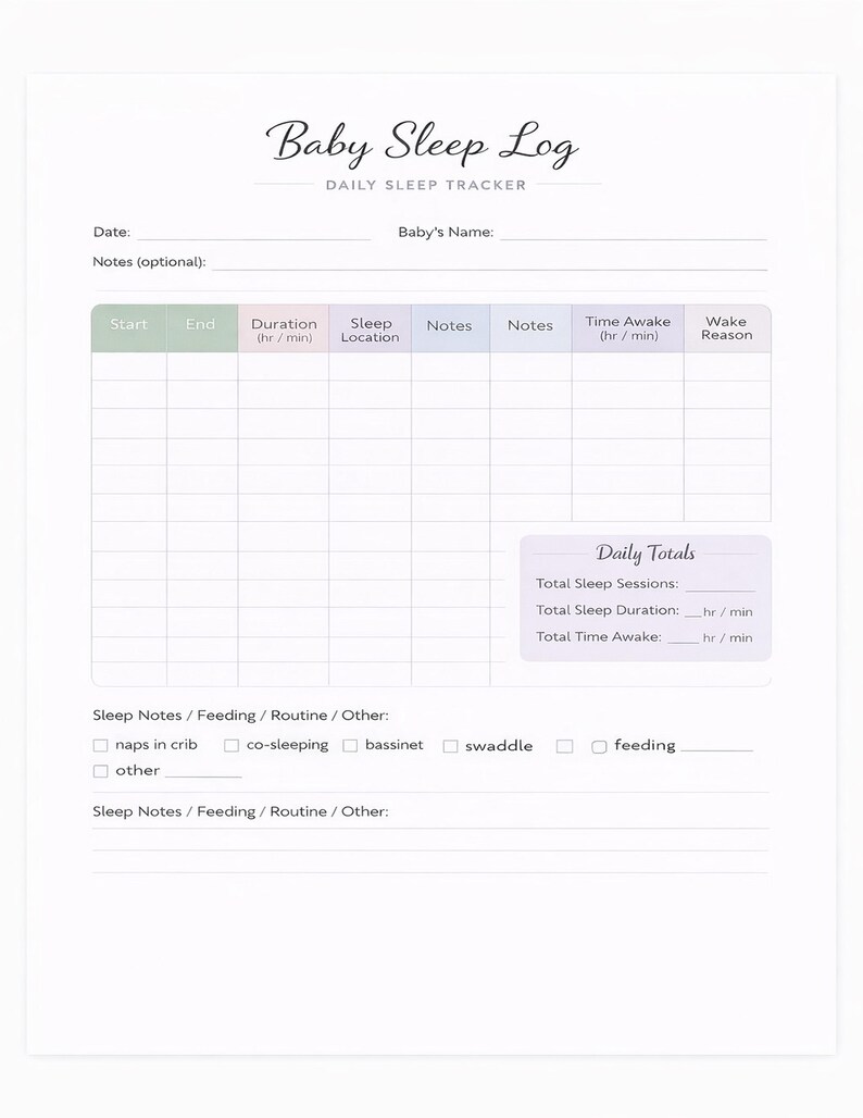 Child Sleep Notes Baby Sleep Tracker Printable | Newborn, Infant Routine Log (A4 and US ...