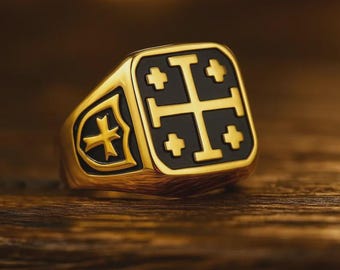 Jerusalem Cross Signet Ring | Stainless Steel Templar Jewelry