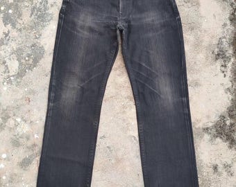 W32x30 Vintage Allegri Black Faded Mud washed Denim Jean Pants