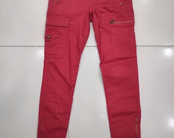 Spodnie bojówki Polo Ralph Lauren w kolorze spranej czerwieni, rozpinane na kostce, z wieloma kieszeniami, w rozmiarze 29x29,5, taktyczne