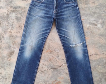 W34 Vintage Japanese Brand Faded Mud washer Ripped Denim Jean Pants W34x31