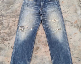 Vintage Levi's 504 Faded Mud Washer Ripped Denim Jean Pants W34x30.5