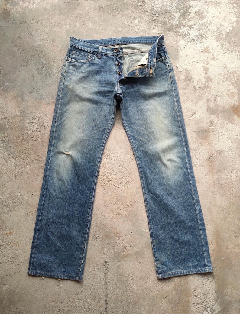 Vintage Edwin 505 Orange Tag Button Fly Denim Jean Pants W34x32 image 1