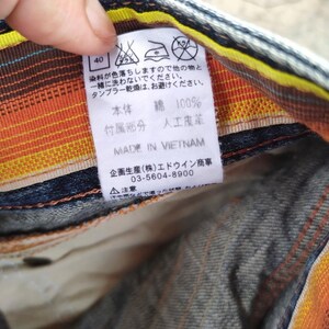 ヴィンテージ エドウィン ブルー トリップ リップド デニム ジーンズ パンツ W34x30 画像 15