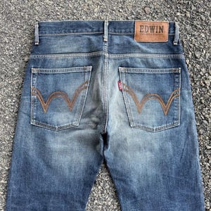 Vintage Edwin Faded Mud Washer Ripped Denim Jean Pants W34x33 immagine 10