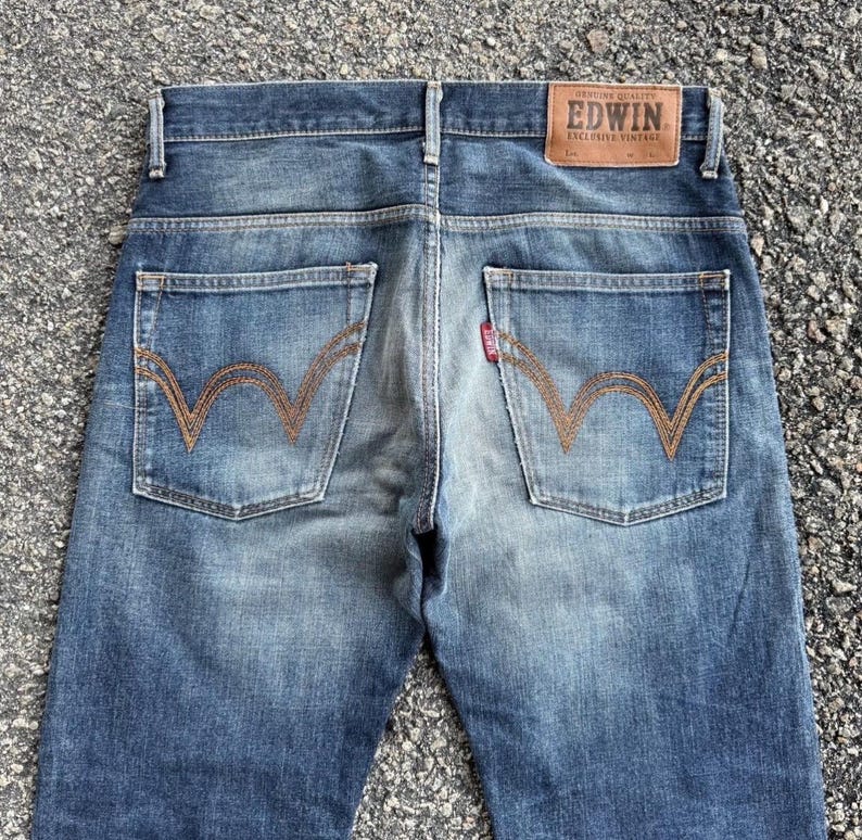 Vintage Edwin Faded Mud Washer Ripped Denim Jean Pants W34x33 immagine 10