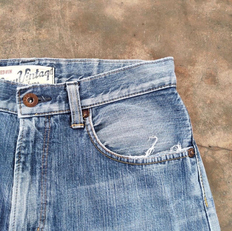 Vintage Edwin Selvedge blekta denimjeans tillverkade i Japan B33x29.5 bild 8