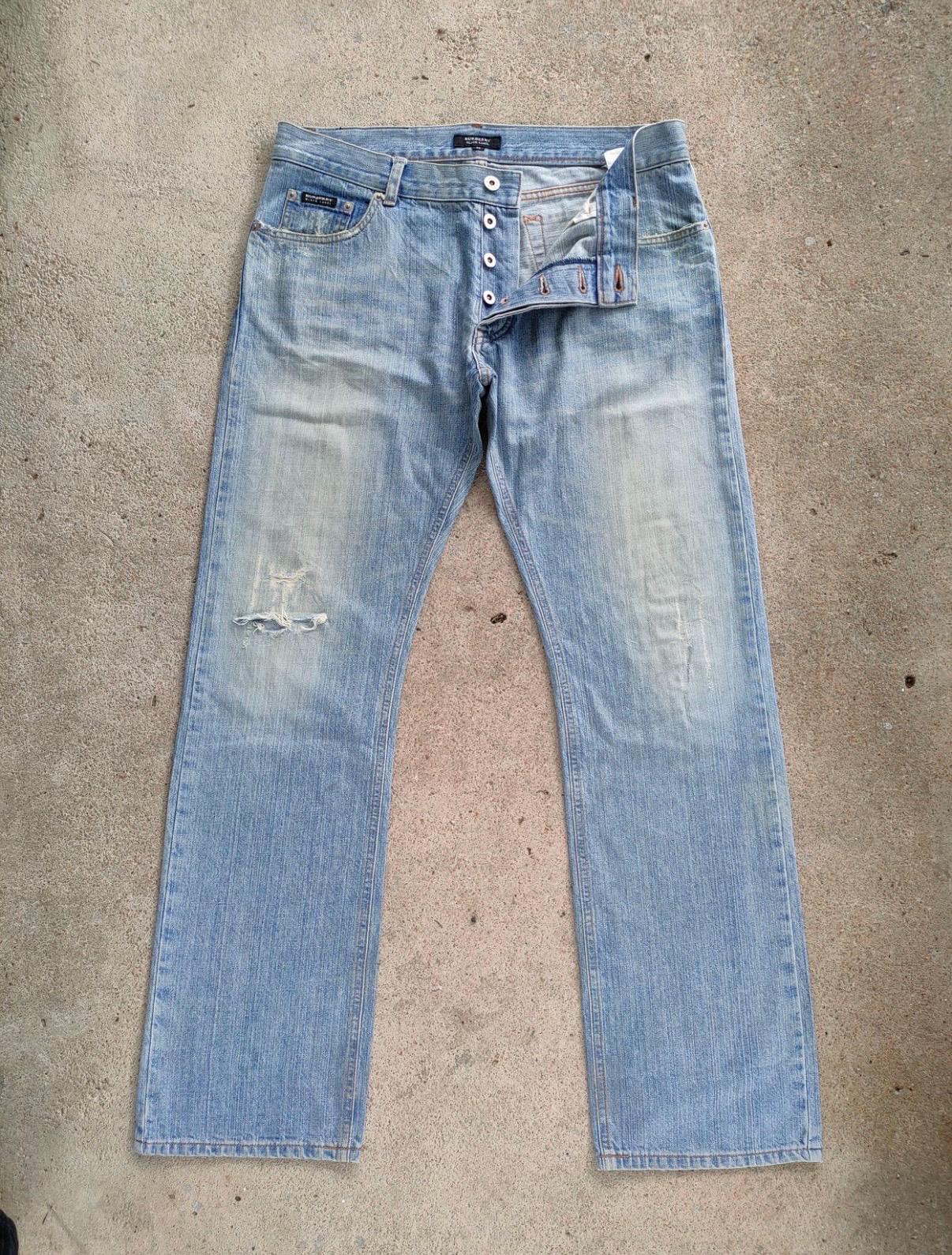 Vintage Burberry Black Label Button Fly Faded Ripped Denim Jean