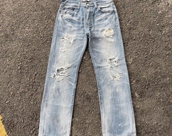 Vintage Y2k Levi's 501 Distressed Faded denim jeans pant W31x28.5