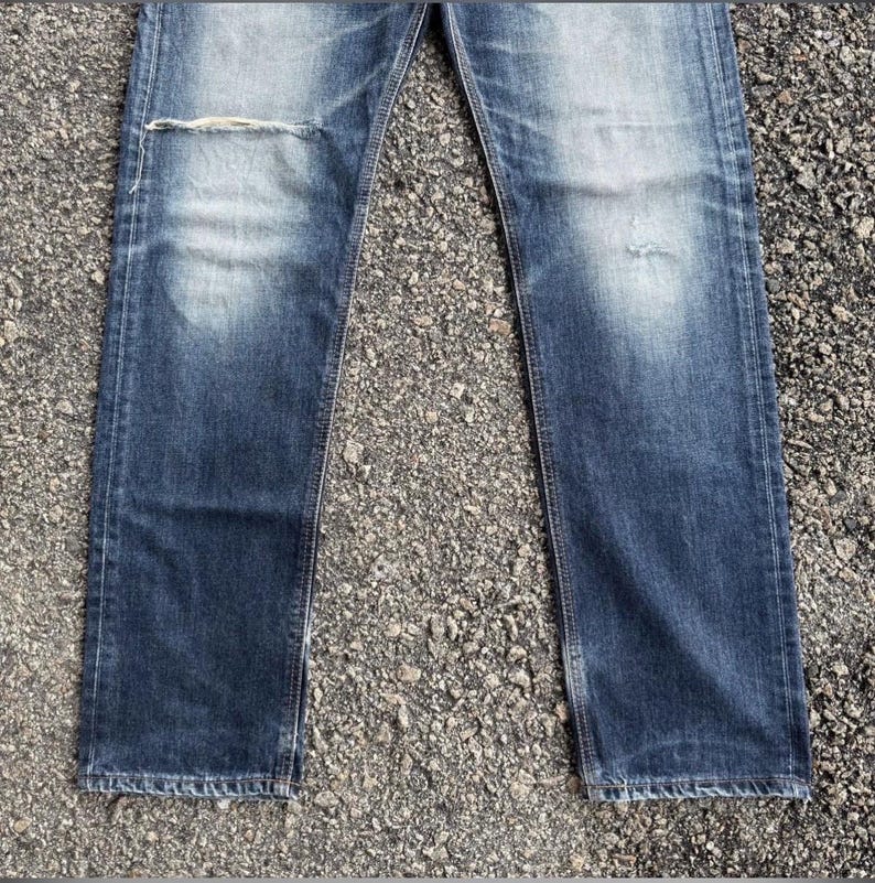Vintage Edwin Faded Mud Washer Ripped Denim Jean Pants W34x33 immagine 3