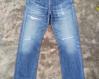 Calça jeans vintage Levi's 505 desbotada, lavagem lamacenta, tamanho W33x29,5