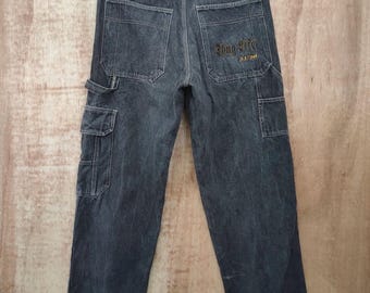 W36x33 Vintage Thug Life Original Streetwear Black Cargo Pants