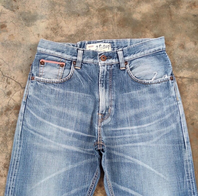 Vintage Edwin Selvedge blekta denimjeans tillverkade i Japan B33x29.5 bild 3