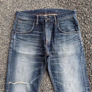 Vintage Edwin Faded Mud Washer Ripped Denim Jean Pants W34x33 immagine 2