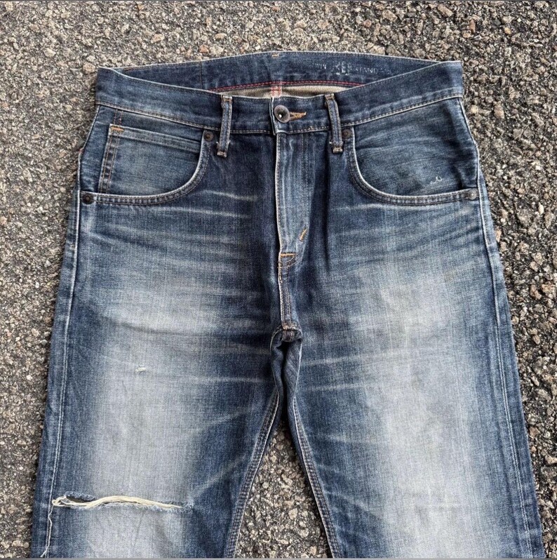Vintage Edwin Faded Mud Washer Ripped Denim Jean Pants W34x33 immagine 2