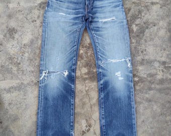 30 x 31,5 Levi's 502 Made Vietnan vervaagde, modderige gewassen distressed denim jeansbroek