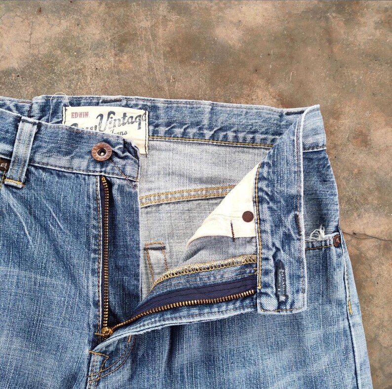 Vintage Edwin Selvedge blekta denimjeans tillverkade i Japan B33x29.5 bild 6
