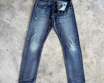 W34x30 Vintage Selvedge Button Fly Denim Ripped Jean Pants