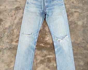 W28x30.5 Vintage Levi's 505 Faded Mud Washer Distressed Denim Jean Pants