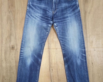 W32x30 Vintage japanische Selvedge-Denim-Jeans, verwaschen, mit Schlamm-Effekt