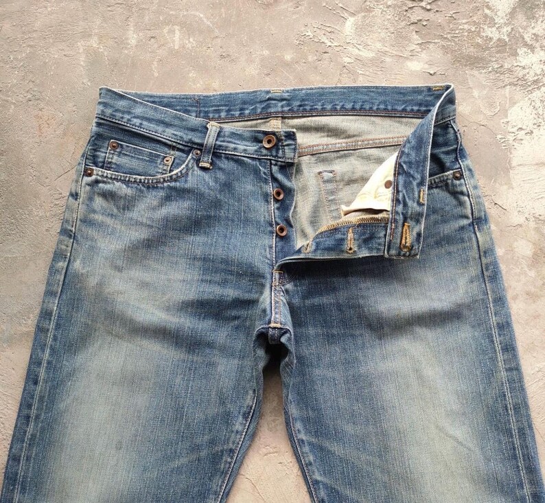 Vintage Edwin 505 Orange Tag Button Fly Denim Jean Pants W34x32 image 3