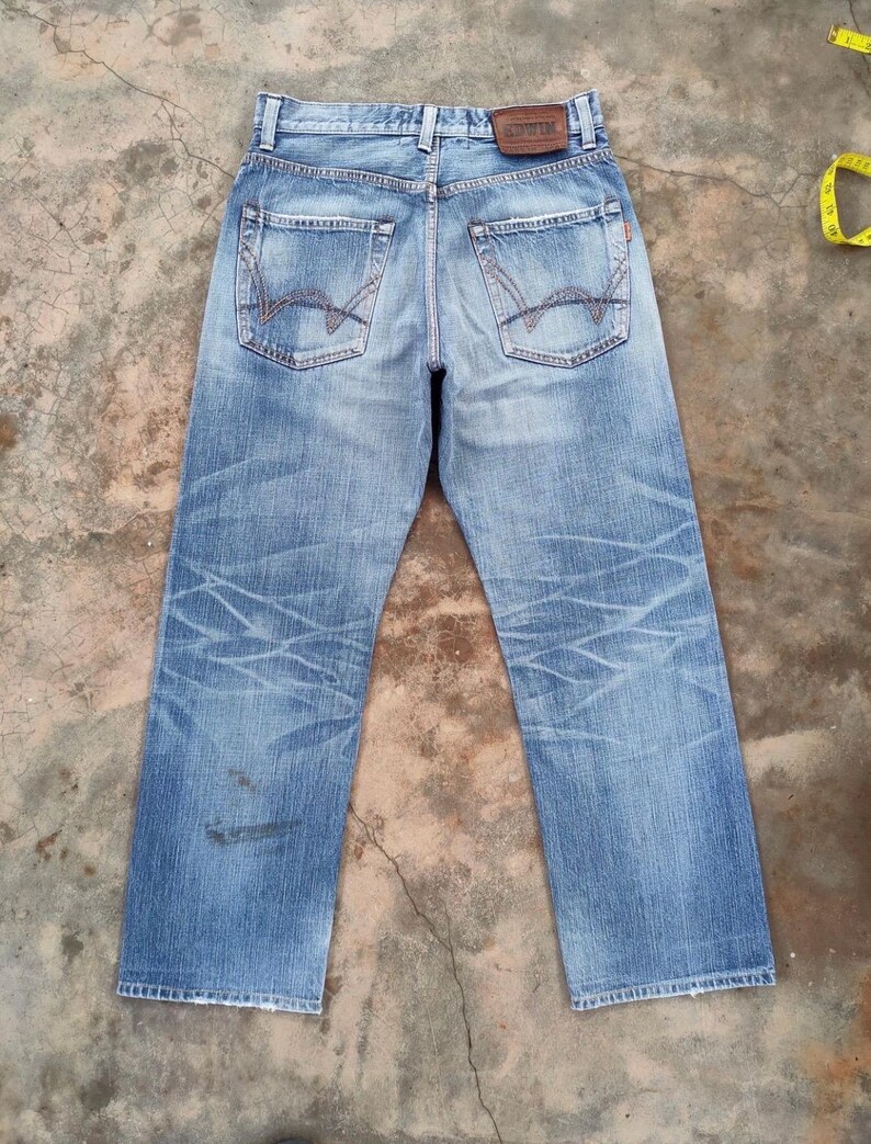 Vintage Edwin Selvedge blekta denimjeans tillverkade i Japan B33x29.5 bild 9