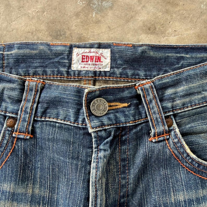 W38x30 Vintage Edwin Faded Ripped Denim Jean Pants immagine 4