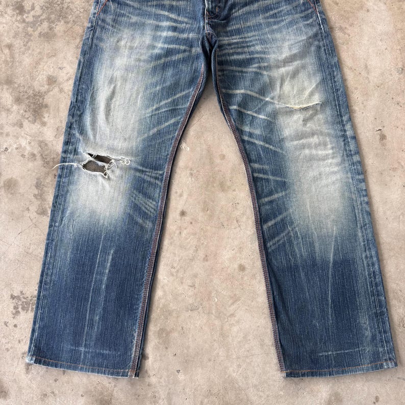 W38x30 Vintage Edwin Faded Ripped Denim Jean Pants immagine 3
