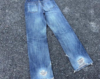 W28x32 Vintage Gold Rush Faded Mud Washer Denim Jean Pants