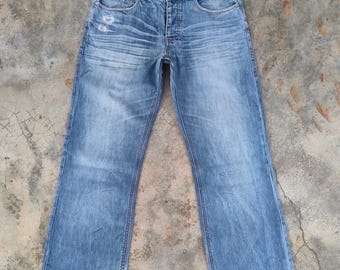 Waist 35 Vintage Armani Exchange Button Fly Faded Denim Jean Pants W35x31