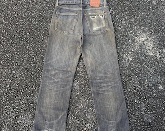 33 x 29,5 vintage Levi's 702 zwarte roestige vervaagde denim jeansbroek met modderwassing