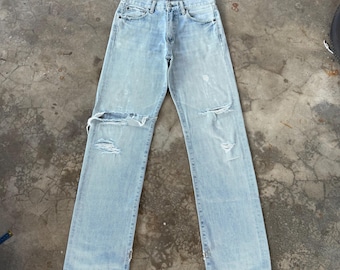 W30x33 Vintage Japanische S003 Verblasste Zerrissene Denim Jeanshose