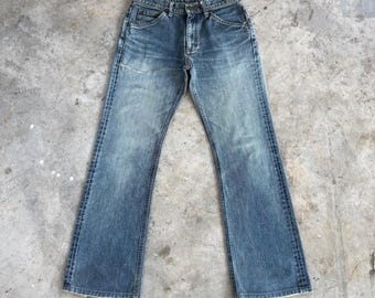 30 x 29,5: vintage Lee Flare bootcut vervaagde gescheurde modderwasser jeansbroek