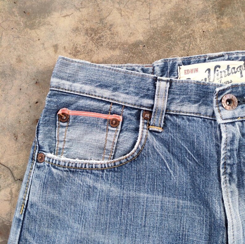 Vintage Edwin Selvedge blekta denimjeans tillverkade i Japan B33x29.5 bild 7