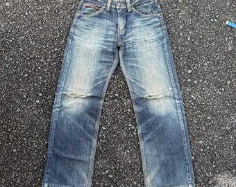 Vintage Edwin Faded Stone Wash Ripped Denim Jean Pants W33x29.5