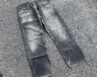Vintage Japanische Marke Verblasste Schwarze Denim Jeanshose W33x28
