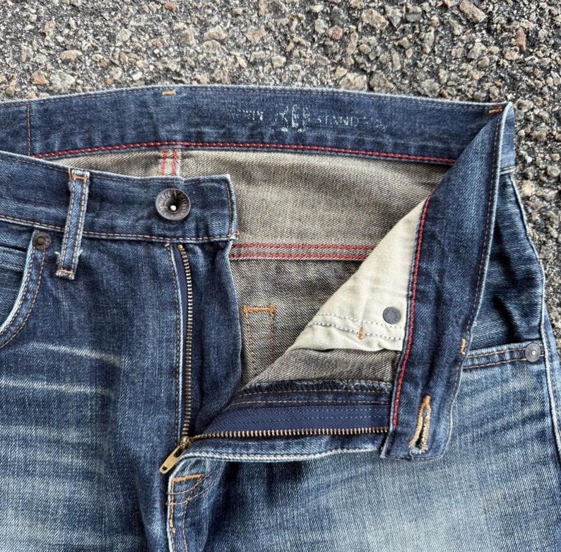Vintage Edwin Faded Mud Washer Ripped Denim Jean Pants W34x33 immagine 7