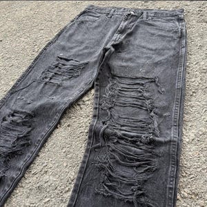 Pantalones vaqueros vintage Rustler negros rasgados, estilo grunge punk urbano, talla W36x32.