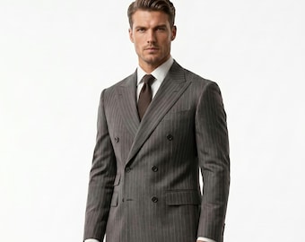 Men's Grey Double Breasted Suit | Custom Tailored Vintage Style Formal Wear