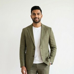 Handmade light green  Linen Men's Suit – Tailored Summer Blazer & Trousers