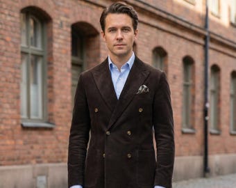 Men's double breasted Blazer dark brown  2 Piece Suit – Slim Fit Wedding Groom Outfit