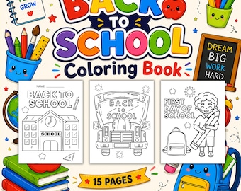 Printbaar kleurboek voor kinderen voor de eerste schooldag, printbare activiteit voor kleuters, kleurboek voor de eerste schooldag, digitale download