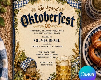 Oktoberfest Invitation | German Beer Festival Party Invite (Editable Canva Template)
